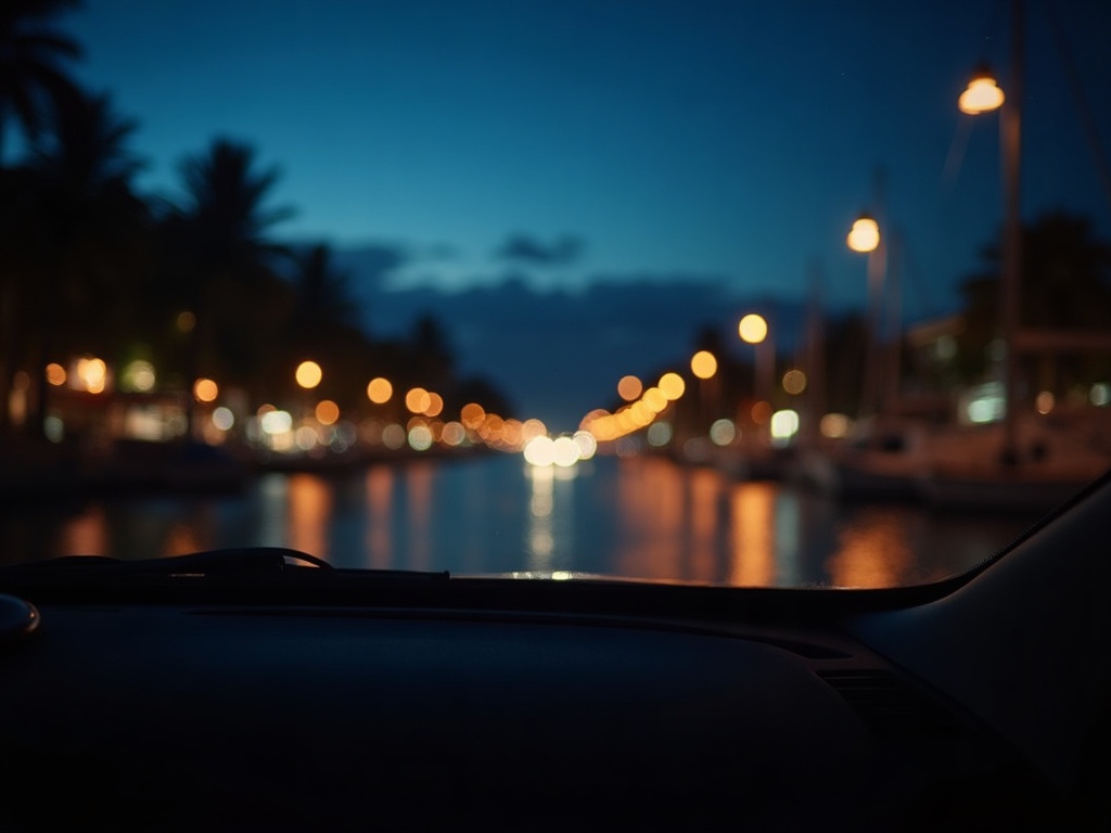 Night drive into Labuan Bajo town after a late flight arrival